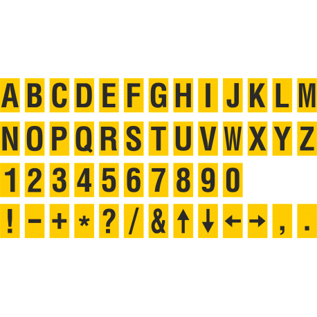 Losse alfabet en cijfer stickers, geel - zwart