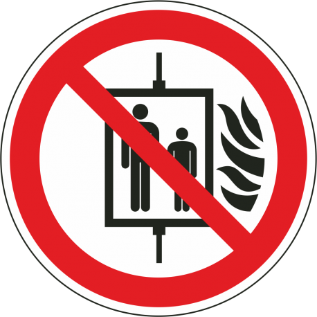 Verboden de lift te gebruiken bij brand bordjes