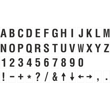 Losse alfabet en cijfer stickers, wit - zwart