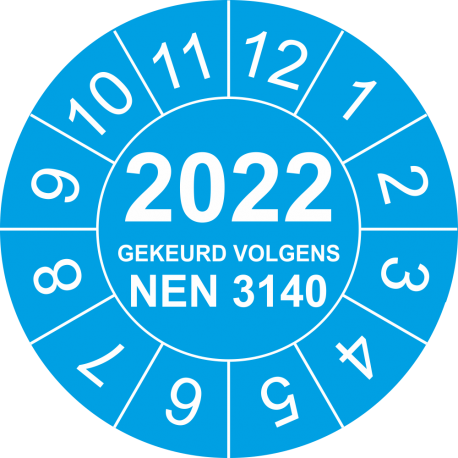 Keuringsstickers met NEN 3140 en jaartal (blauw)