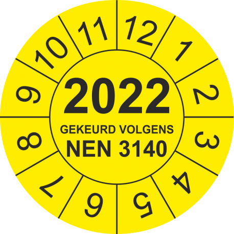Keuringsstickers met NEN 3140 en jaartal (geel)