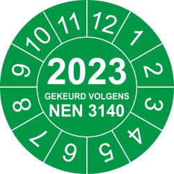 Keuringsstickers met NEN 3140 en jaartal (groen)