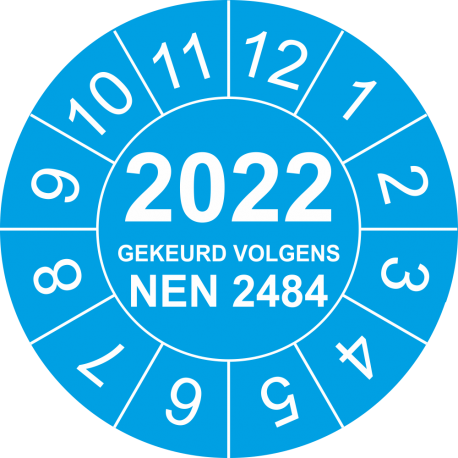 Keuringsstickers met NEN 2484 en jaartal (blauw)