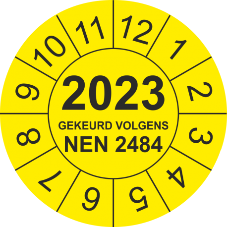Keuringsstickers met NEN 2484 en jaartal (geel)