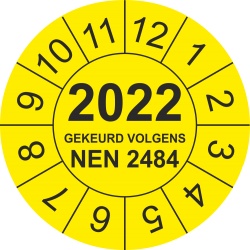 Keuringsstickers met NEN 2484 en jaartal (geel)