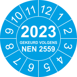 Keuringsstickers met NEN 2559 en jaartal (blauw)