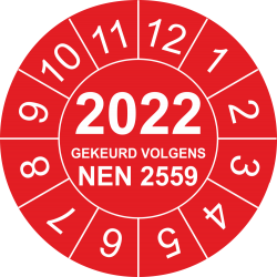 Keuringsstickers met NEN 2559 en jaartal (rood)