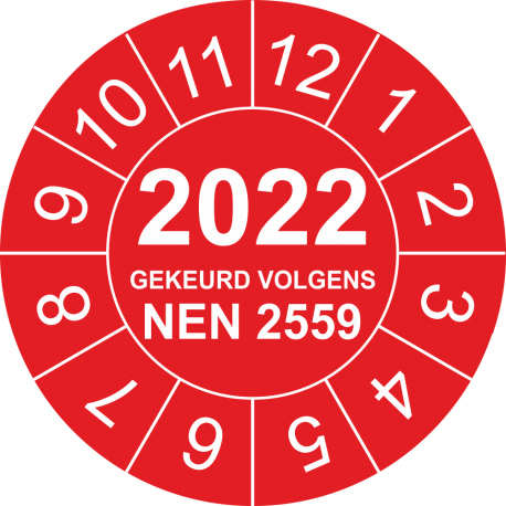 Keuringsstickers met NEN 2559 en jaartal (rood)