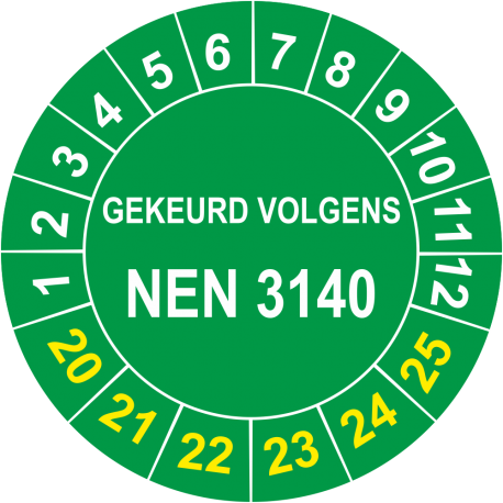Keuringsstickers met NEN 3140 opdruk (groen)
