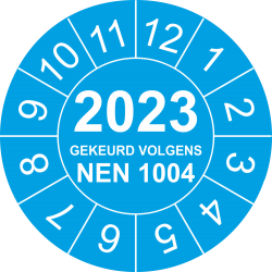 Keuringsstickers met NEN 1004 en jaartal (blauw)