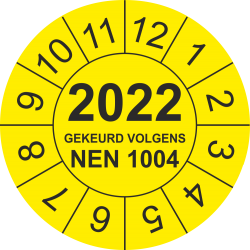 Keuringsstickers met NEN 1004 en jaartal (Geel)