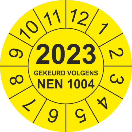 Keuringsstickers met NEN 1004 en jaartal (Geel)