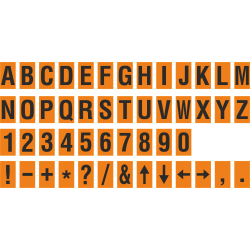 Losse alfabet en cijfer stickers, oranje - zwart