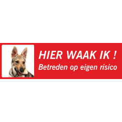 Saarloos Wolfhond 'Hier waak ik'-stickers (rood, laag model)