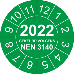 Keuringsstickers met NEN 3140 en jaartal (groen)