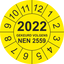 Keuringsstickers met NEN 2559 en jaartal (geel)