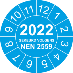 Keuringsstickers met NEN 2559 en jaartal (blauw)
