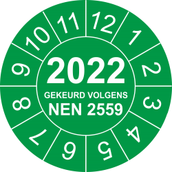 Keuringsstickers met NEN 2559 en jaartal (groen)