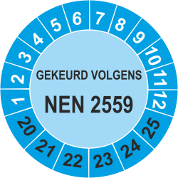 Keuringsstickers met NEN 2559 opdruk (blauw)