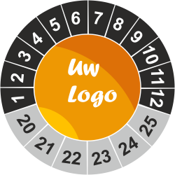 Keuringsstickers met eigen logo (antraciet)