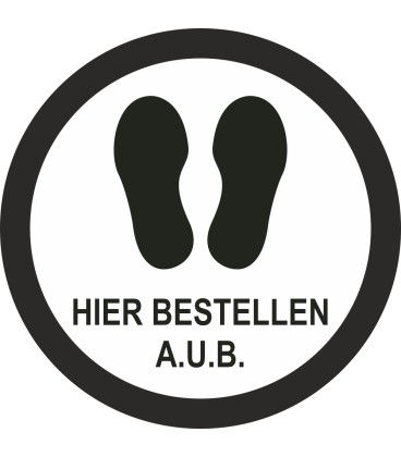 Hier bestellen a.u.b. (rond) sticker